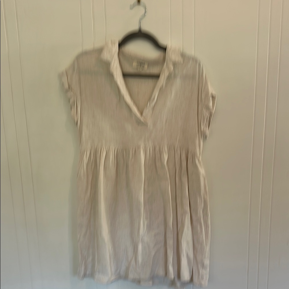 Umgee Tan Pleated Tunic - Linen w/ pockets!